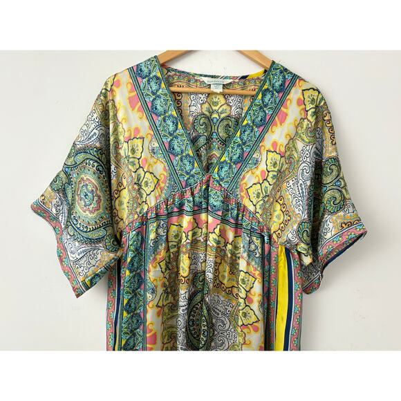 Sundance Boho Paisley Print Midi Dress Multicolor V-Neck Short Sleeve Size M - Picture 3 of 7